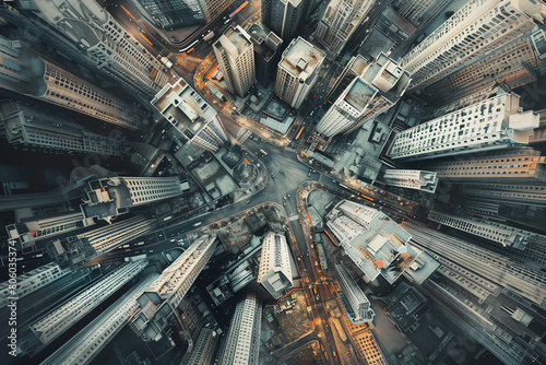 Explore the intersection of dystopian aesthetics and abstract art through a unique aerial perspective Use photorealistic digital techniques to render a haunting cityscape