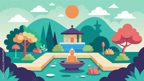A tranquil garden meticulously curated and free of distractions reflecting the clarity of thought in a quiet mind.. Vector illustration