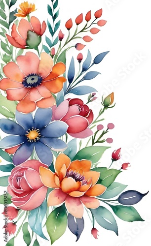 Watercolor floral border design.