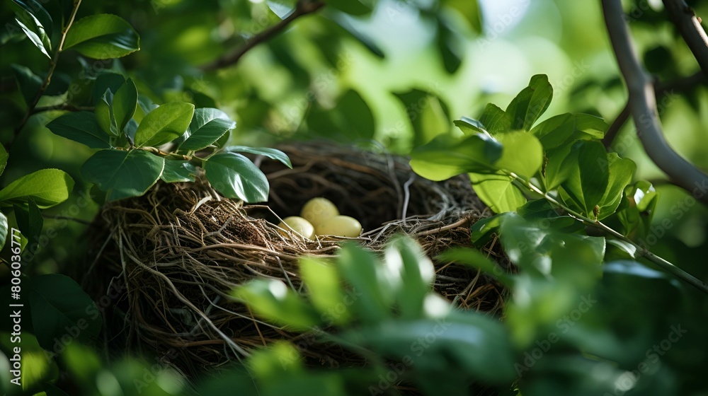 A bird nest with eggs, symbolizing new life and the nurturing instinct of nature. A bird nest with eggs, symbolizing new life and the nurturing instinct of nature.