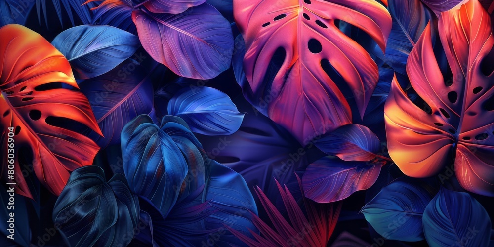 background with tropical leaves and colorful flowers background with tropical leaves and colorful flowers