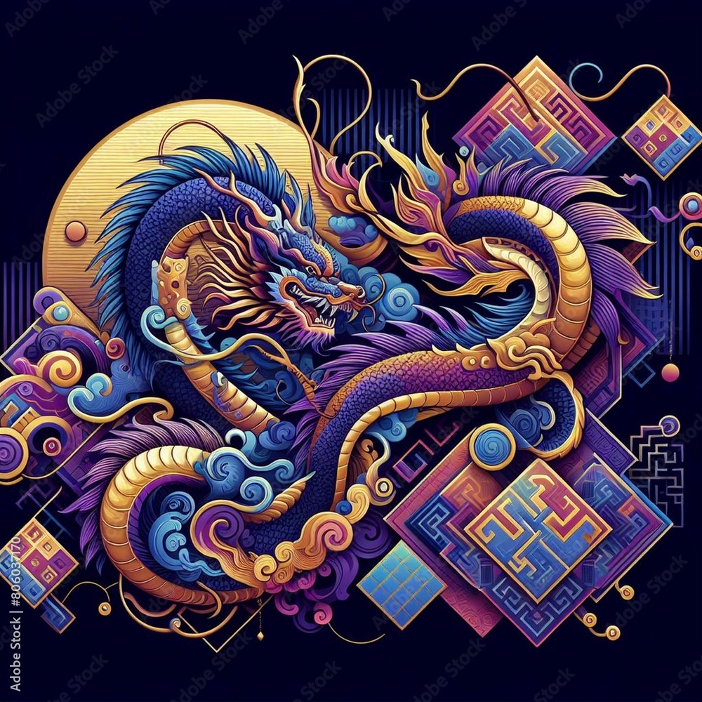 Fototapeta premium A colorful design with a dragon
