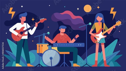 Musicians performed live providing the perfect background soundtrack for the event. Vector illustration