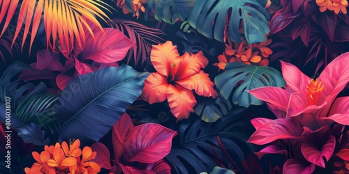 colorful tropical leaves background © toomi123
