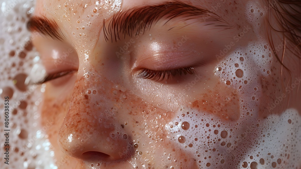 Close-up of a woman washing her face. Model washes face with facial cleanser Ideas for advertising facial cleansing products. Close-up of a woman washing her face. Model washes face with facial cleanser Ideas for advertising facial cleansing products.