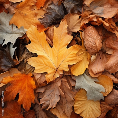 An image of a pile of autumn leaves, focusing on the variety of textures from the crisp, veined surfaces to the brittle edges.
