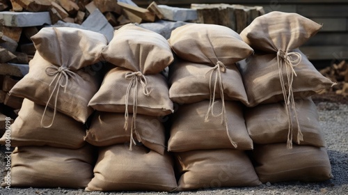 Bags of mortar mix for laying bricks and stones