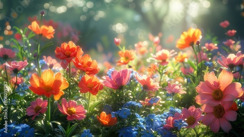 Beautiful flowers growing in a field, garden, vegetable garden. Multi-colored flowers. © Igbal