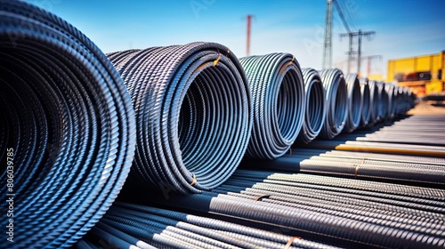 Large rolls of steel rebar for reinforcing concrete slabs and structures