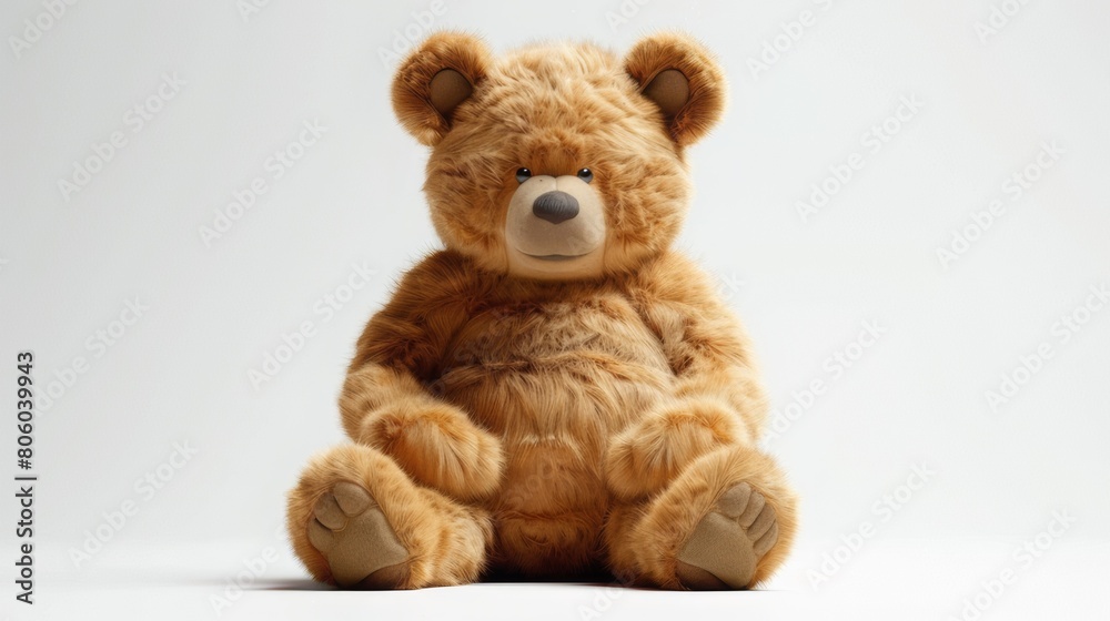 Teddy bear in a sitting position, isolated on a white background. The bear is brown.