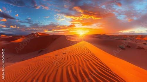 Desert, sand dunes in the Sahara at sunset. Picturesque landscape. Heat. photo