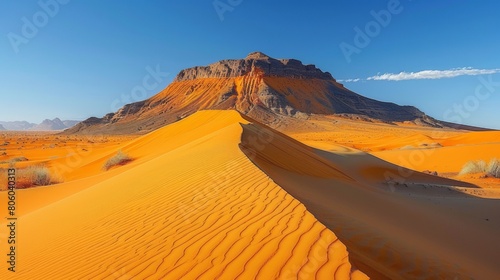 Desert, sand dunes in the Sahara. Picturesque landscape. Heat.