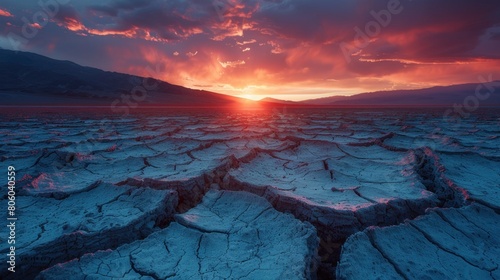Cracked desert floor at dusk photo