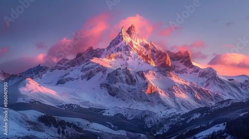 Mountain peak kissed by dawn