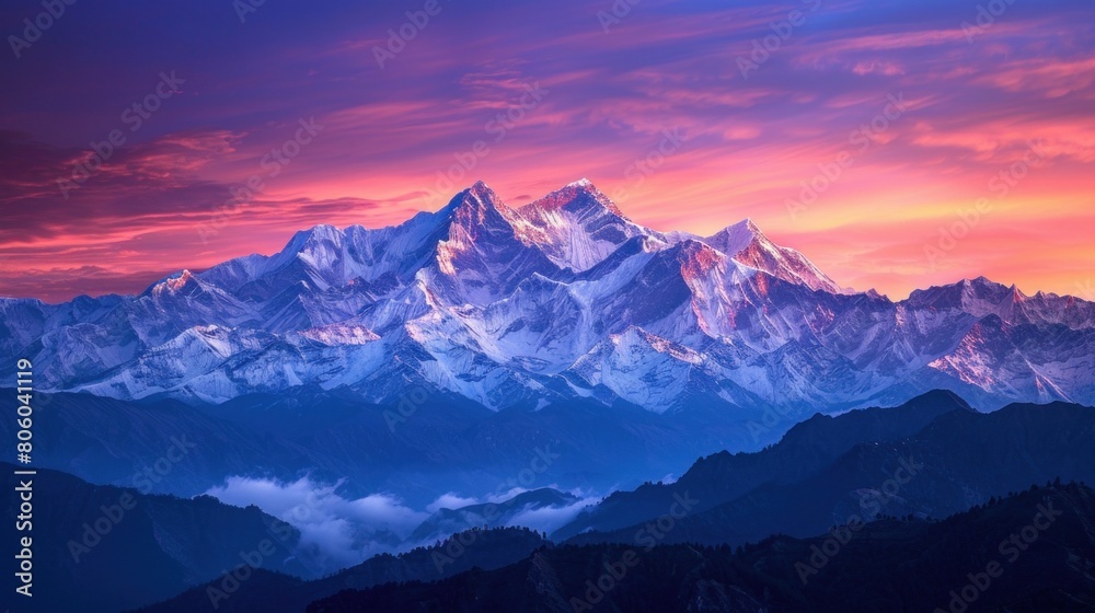 Snow-capped peaks at dawn