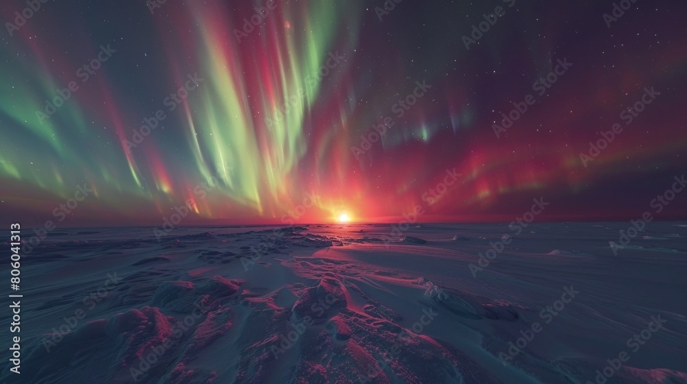 Vibrant aurora over icy tundra Vibrant aurora over icy tundra