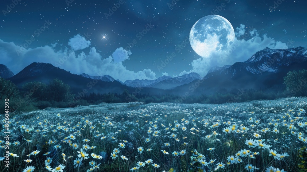 Wildflower meadow under full moon Wildflower meadow under full moon