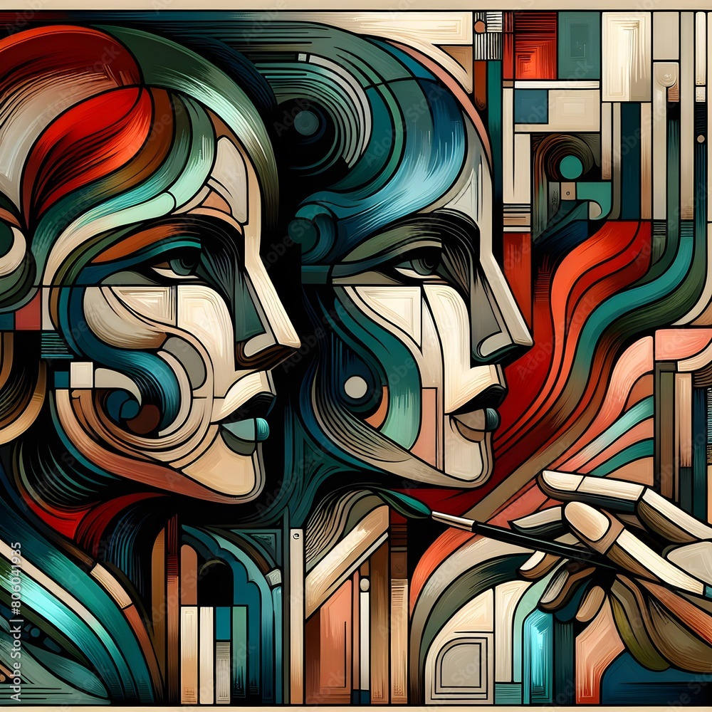 Abstract vector illustration of a human head in the style of stained glass.