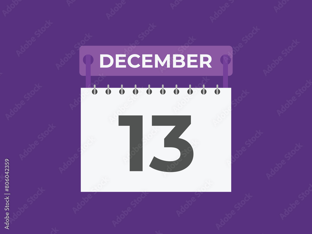 December 13 calendar reminder. 13 December daily calendar icon template. Calendar 13 December icon Design template. Vector illustration
December 13 calendar reminder. 13 December daily calendar icon template. Calendar 13 December icon Design template. Vector illustration