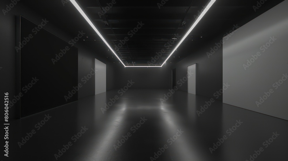 room with lighting the ceiling is black, each projector facing a wall room with lighting the ceiling is black, each projector facing a wall