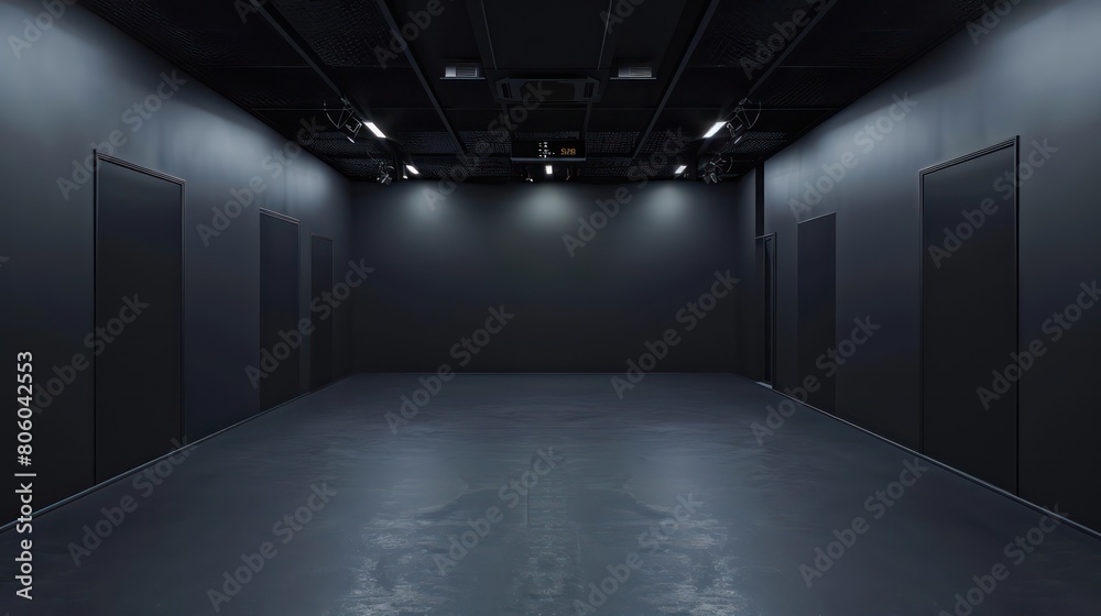 room with lighting the ceiling is black, each projector facing a wall room with lighting the ceiling is black, each projector facing a wall