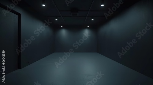 room with lighting the ceiling is black  each projector facing a wall