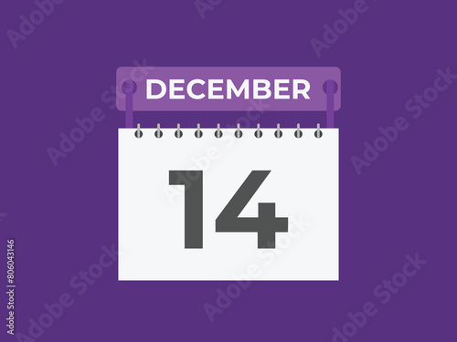 December 14 calendar reminder. 14 December daily calendar icon template. Calendar 14 December icon Design template. Vector illustration
