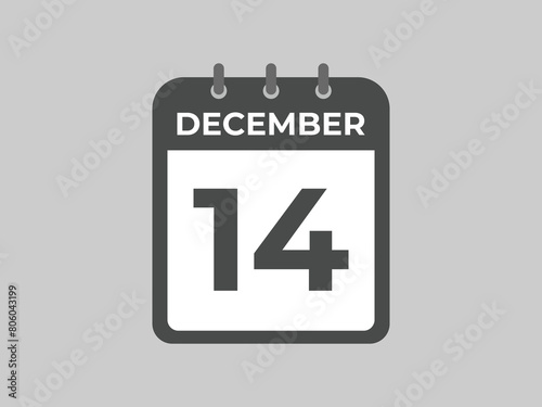 December 14 calendar reminder. 14 December daily calendar icon template. Calendar 14 December icon Design template. Vector illustration
