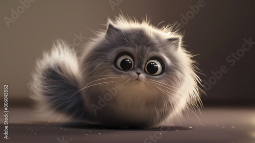 cat with big eyes and a bushy tail