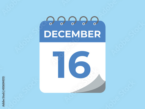 December 16 calendar reminder. 16 December daily calendar icon template. Calendar 16 December icon Design template. Vector illustration
