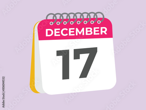 December 17 calendar reminder. 17 December daily calendar icon template. Calendar 17 December icon Design template. Vector illustration
