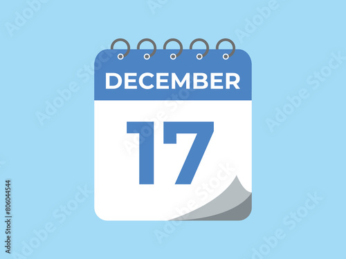 December 17 calendar reminder. 17 December daily calendar icon template. Calendar 17 December icon Design template. Vector illustration
