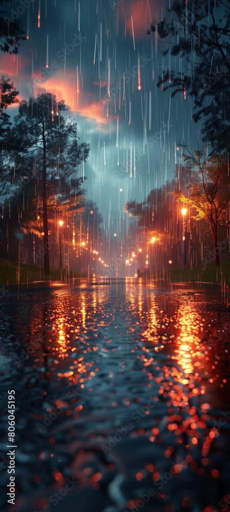 the solemn rainy season, puddles of water on the streets add to the feeling of emotion