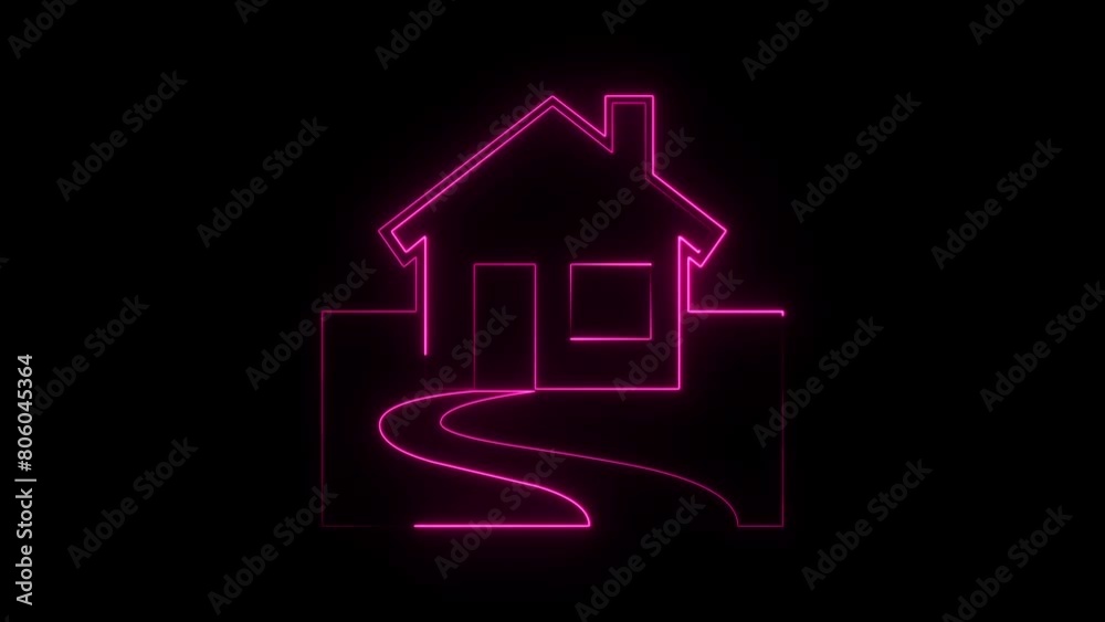Glowing neon house icon animation. Symbol of home concept.4k building Glowing neon house icon animation. Symbol of home concept.4k building