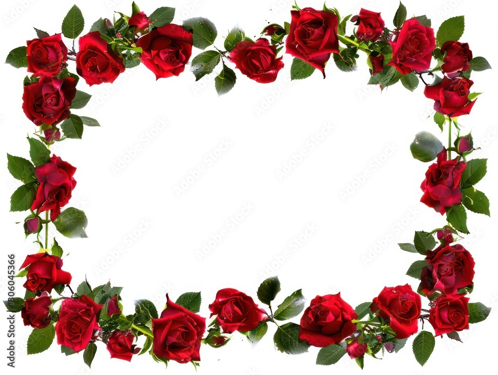red roses rectangle frame on white background red roses rectangle frame on white background