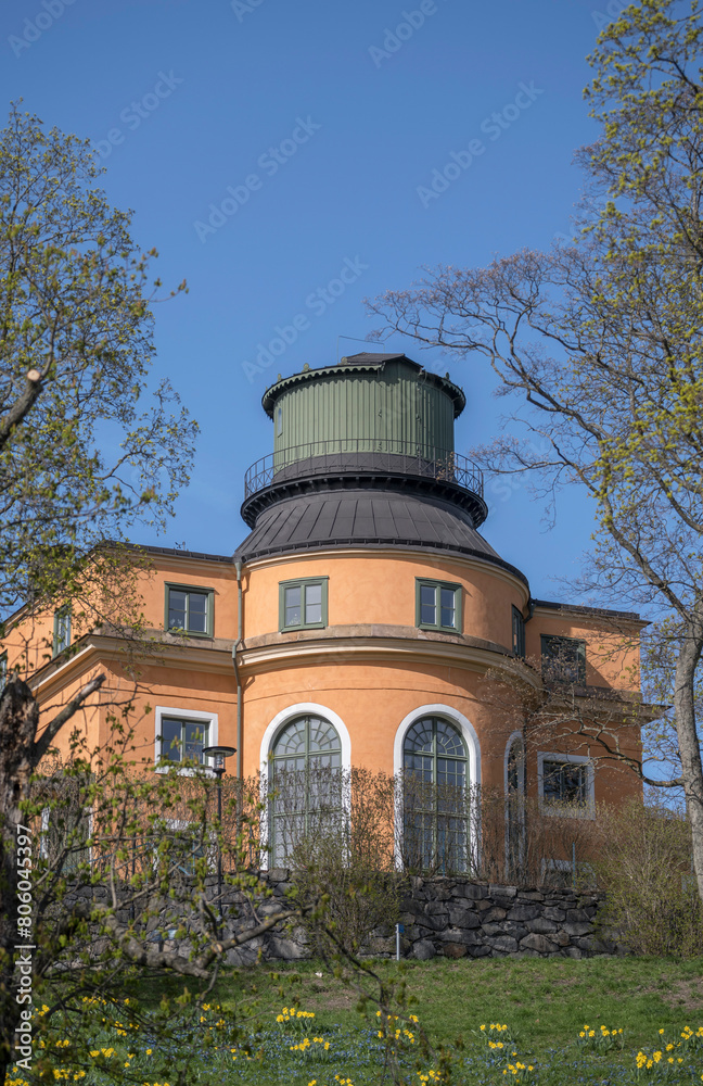 The Stockholm observatory on the hill obsevatoriekullen, a sunny spring day in Stockholm
