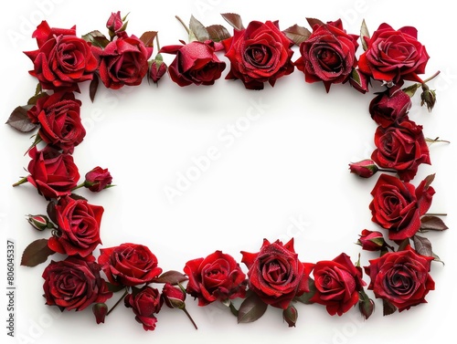 red roses rectangle frame on white background