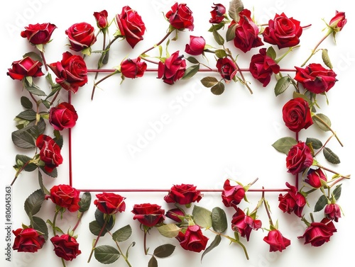 red roses rectangle frame on white background