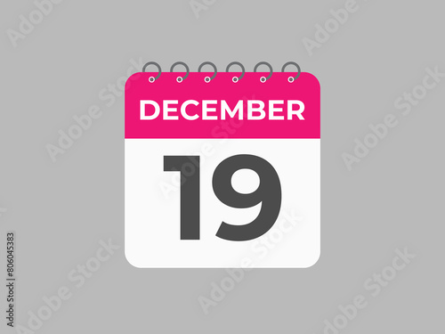 December 19 calendar reminder. 19 December daily calendar icon template. Calendar 19 December icon Design template. Vector illustration
