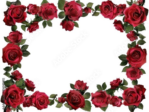 red roses rectangle frame on white background © MADGALLERY