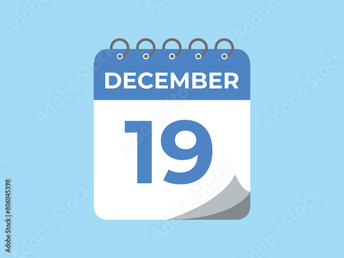 December 19 calendar reminder. 19 December daily calendar icon template. Calendar 19 December icon Design template. Vector illustration
