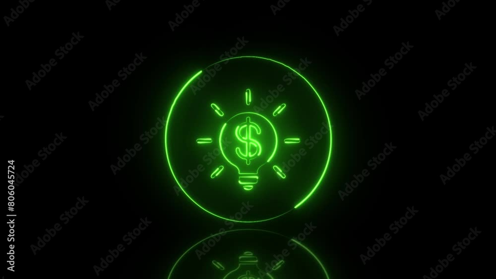 Glowing neon light bulb and energy concept with dollar sign animation. dollar and businessman icon success concept Glowing neon light bulb and energy concept with dollar sign animation. dollar and businessman icon success concept