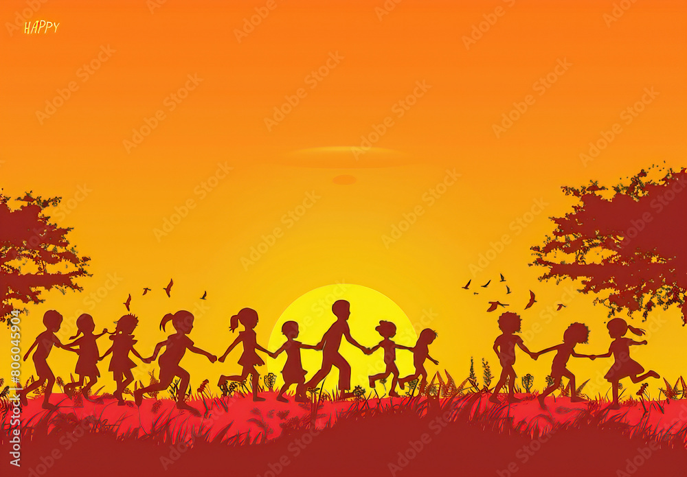 Global Celebration of Children's Day. Illustration Featuring Happy Children Enjoying Fun and Togetherness, Promoting Education and Friendship in a Colourful and Joyful Event Global Celebration of Children's Day. Illustration Featuring Happy Children Enjoying Fun and Togetherness, Promoting Education and Friendship in a Colourful and Joyful Event