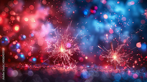 Sparkling fireworks display  essence of 4th July celebration  on deep blue..