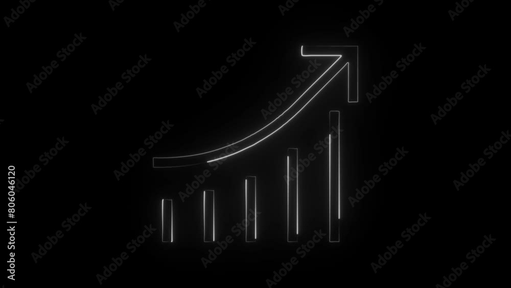 Glowing neon light business graph icon animation. Increasing report concept. Glowing neon light business graph icon animation. Increasing report concept.