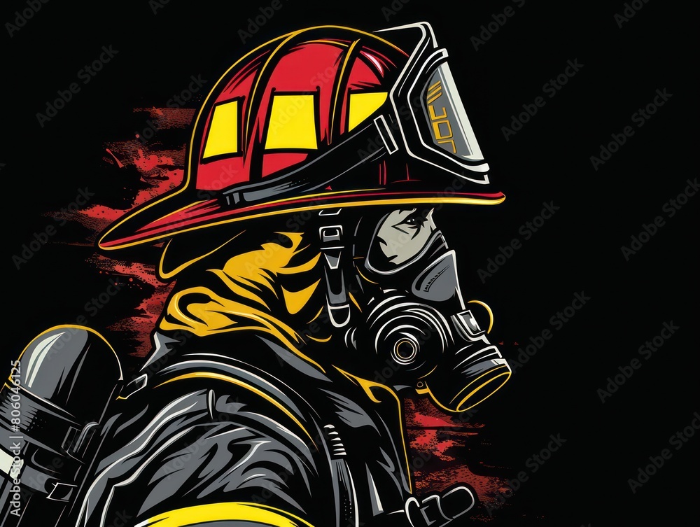 Obraz premium firefighter wearing full gear, black background