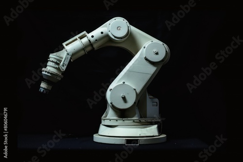 white industrial robot on black