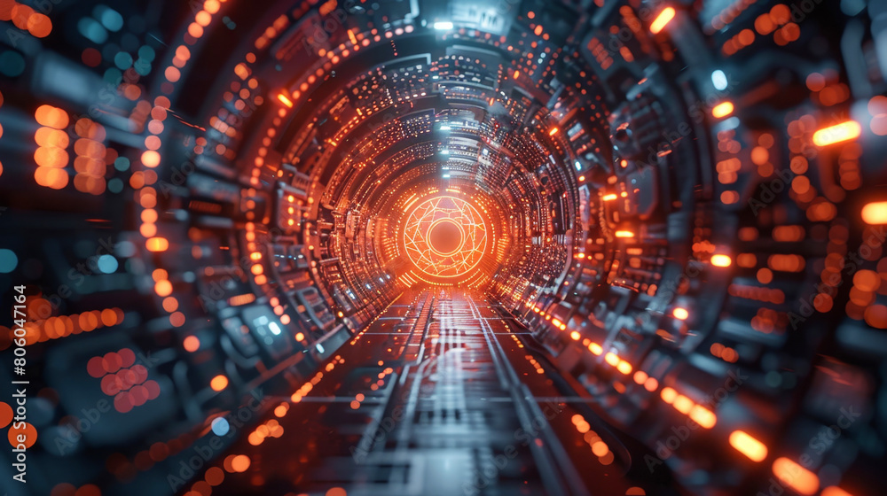 custom made wallpaper toronto digitalFuturistic tunnel with glowing neon lights and circular patterns