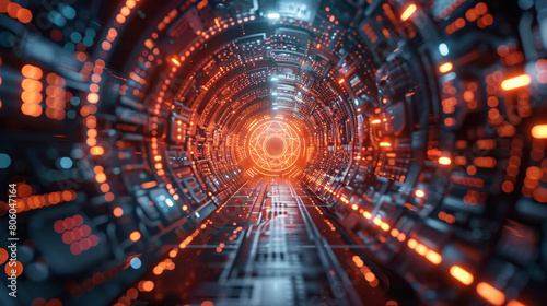 Wallpaper Mural Futuristic tunnel with glowing neon lights and circular patterns Torontodigital.ca