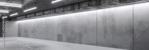 concrete wall, opaque resin panels, neon ceiling lights photo